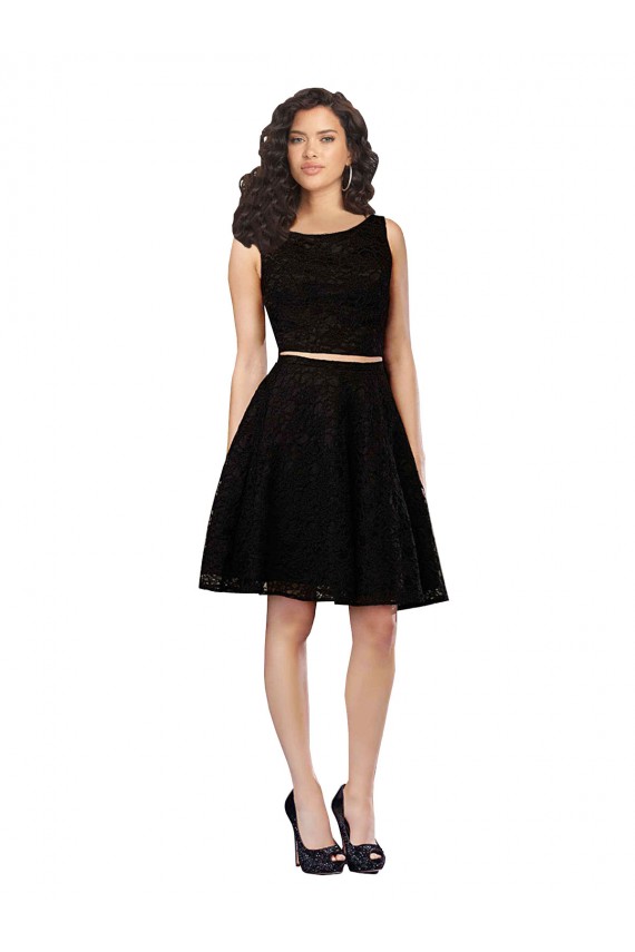 Noir Trapèze Col bijou Dentelle Courte Robes demoiselle d'honneur / Robes de cocktail Prix Réduit
