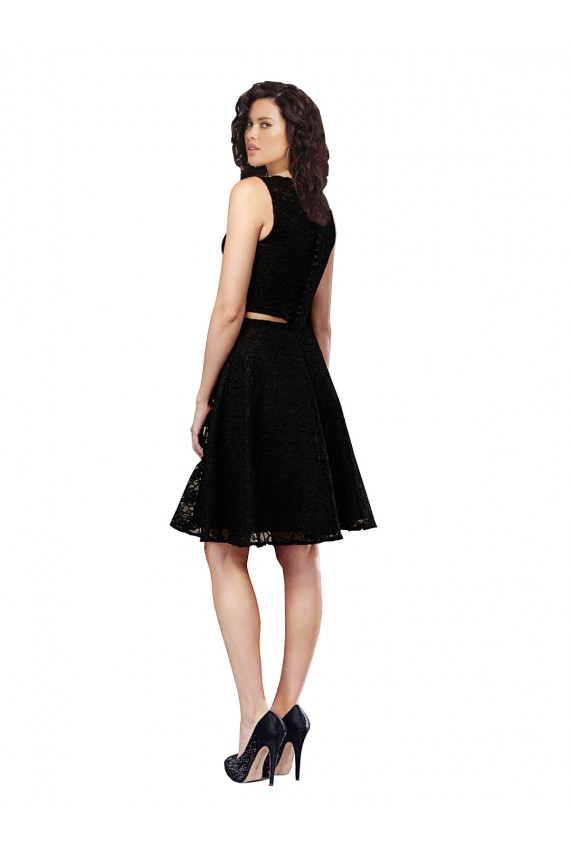 Noir Trapèze Col bijou Dentelle Courte Robes demoiselle d'honneur / Robes de cocktail Prix Réduit
