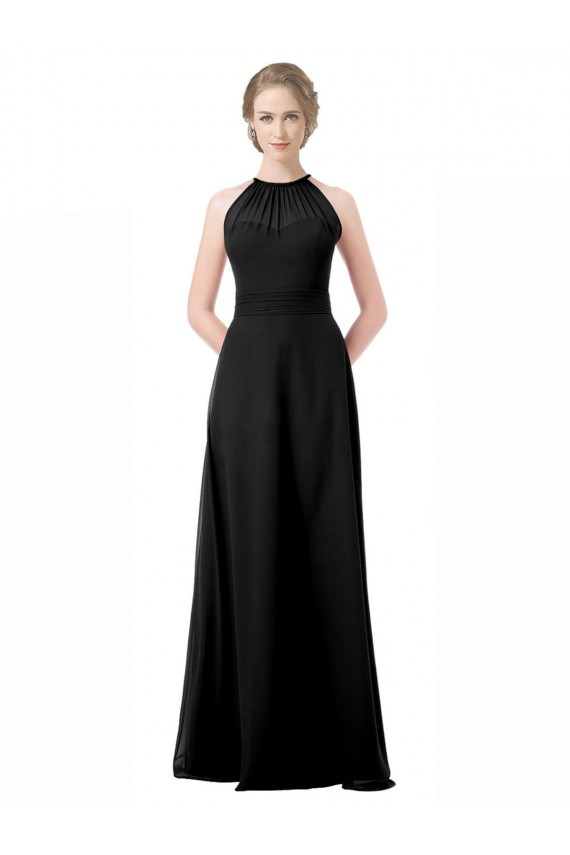 Noir Trapèze Licou Mousseline Longue Robes demoiselle d'honneur Prix Réduit