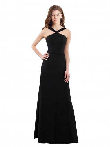 Noir Trapèze Licou Mousseline Longue Robes demoiselle d'honneur Prix Réduit