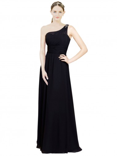 Noir Trapèze Mousseline Longue Robes demoiselle d'honneur Prix Réduit