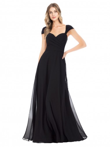 Noir Trapèze Mousseline Longue Robes demoiselle d'honneur Prix Réduit
