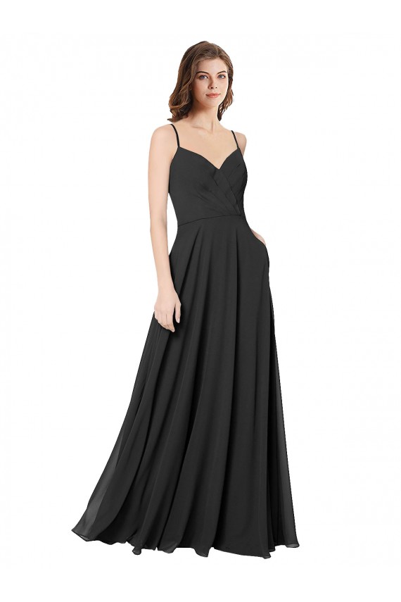 Noir Trapèze Mousseline Longue Robes demoiselle d'honneur Prix Réduit