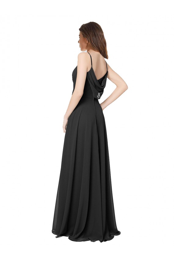 Noir Trapèze Mousseline Longue Robes demoiselle d'honneur Prix Réduit