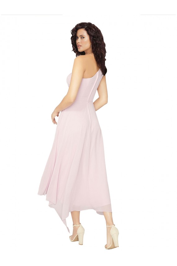 Noir Trapèze Sans bretelle midi Mousseline Courte Asymétrique Robes demoiselle d'honneur / Robes de cocktail Prix Réduit