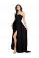 Noir Trapèze Satiné Soyeux Longue Formelles Robes demoiselle d'honneur / Robes de soirée / Robes de bal Prix Réduit