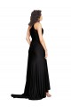 Noir Trapèze Satiné Soyeux Longue Formelles Robes demoiselle d'honneur / Robes de soirée / Robes de bal Prix Réduit