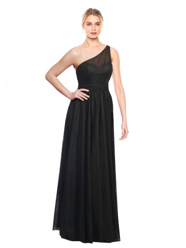 Noir Trapèze Tulle Longue Robes demoiselle d'honneur Prix Réduit