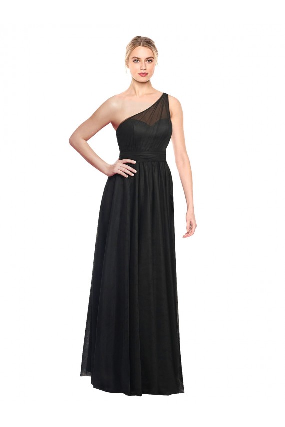 Noir Trapèze Tulle Longue Robes demoiselle d'honneur Prix Réduit