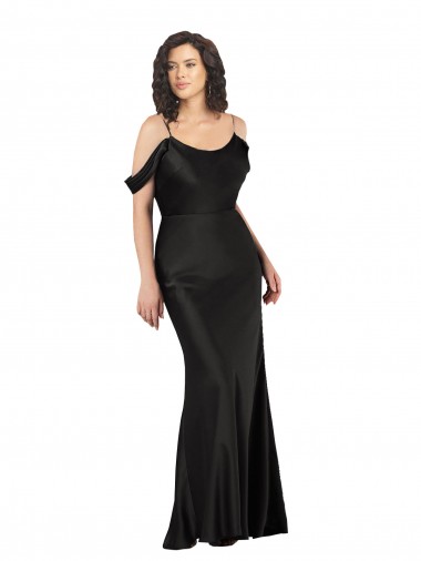Noir Trapèze Épaule Dénudée Satiné Soyeux Longue Formelles Robes demoiselle d'honneur / Robes de soirée / Robes de bal Prix Réduit