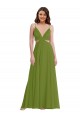 Olive verte Trapèze Col V Mousseline Longue Robes demoiselle d'honneur Prix Réduit