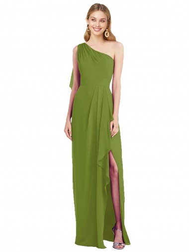 Olive verte Trompette Mousseline Longue Robes demoiselle d'honneur Prix Réduit