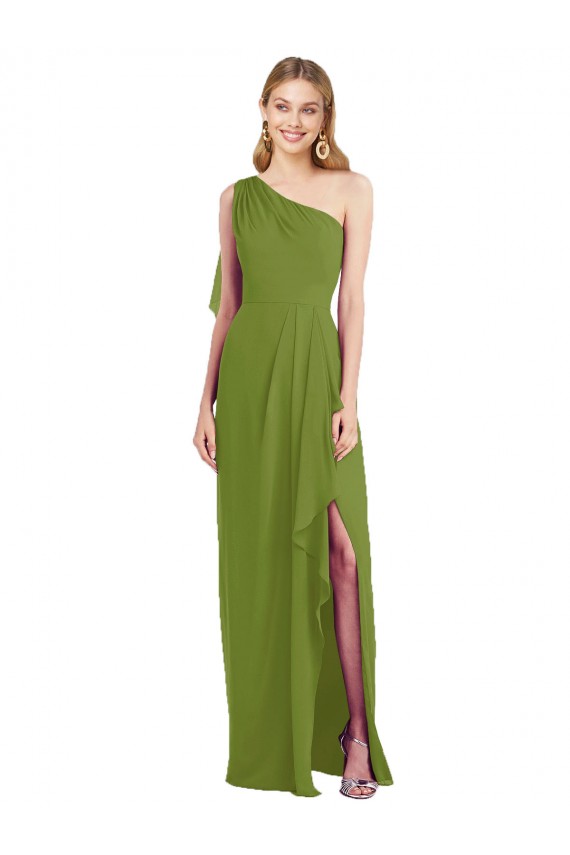 Olive verte Trompette Mousseline Longue Robes demoiselle d'honneur Prix Réduit