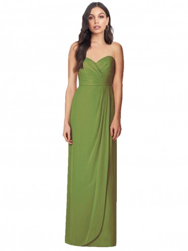 Olive verte Trompette Sans bretelle Mousseline Longue Robes demoiselle d'honneur Prix Réduit