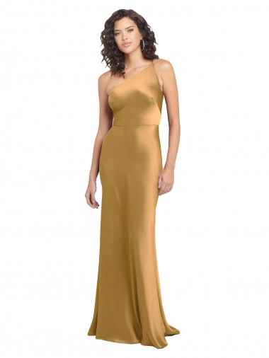 Or Trapèze Satiné Stretch Longue Formelles Robes demoiselle d'honneur / Robes de soirée / Robes de bal Prix Réduit