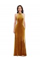 Or Trompette Licou Col Haut Velours Stretch Longue Robes demoiselle d'honneur / Robes de bal Prix Réduit