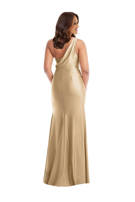 Or doux Sirène Satiné Soyeux Longue Formelles Robes demoiselle d'honneur / Robes de soirée / Robes de bal Prix Réduit