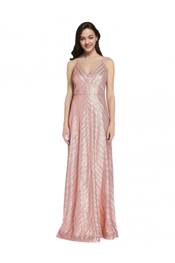 Or rose Fourreau Col V Paillette Longue Formelles Robes demoiselle d'honneur / Robes de soirée / Robes de bal Prix Réduit