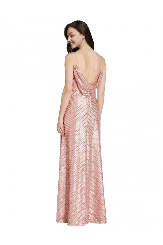 Or rose Fourreau Col V Paillette Longue Formelles Robes demoiselle d'honneur / Robes de soirée / Robes de bal Prix Réduit