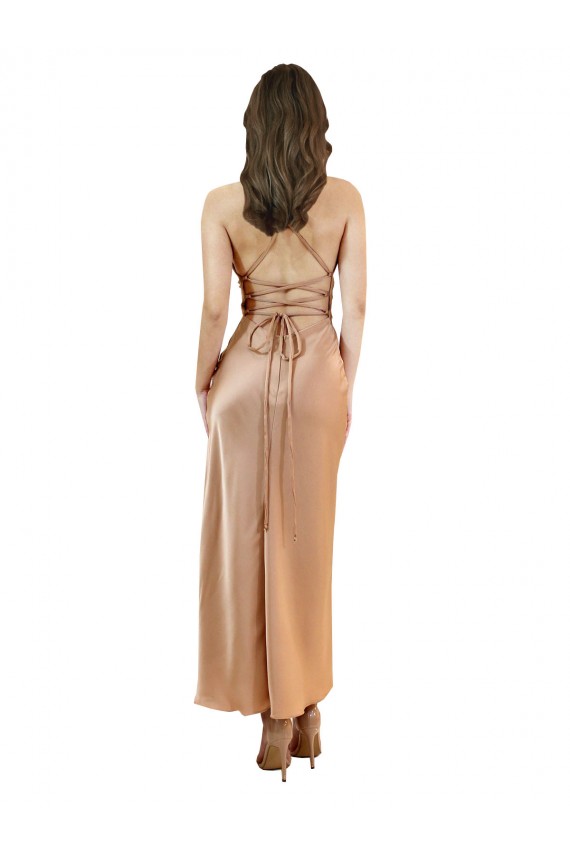 Or rose Fourreau midi Satiné Soyeux Courte Robes demoiselle d'honneur / Robes de soirée / Robes de cocktail Prix Réduit