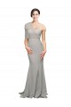 Oyster Argent Sirène Balayage train Crêpe Stretch Tulle Longue Formelles Robes demoiselle d'honneur / Robes de soirée / Robes de bal Prix Réduit