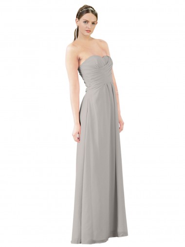 Oyster Argent Trapèze Sans bretelle Mousseline Longue Robes demoiselle d'honneur Prix Réduit