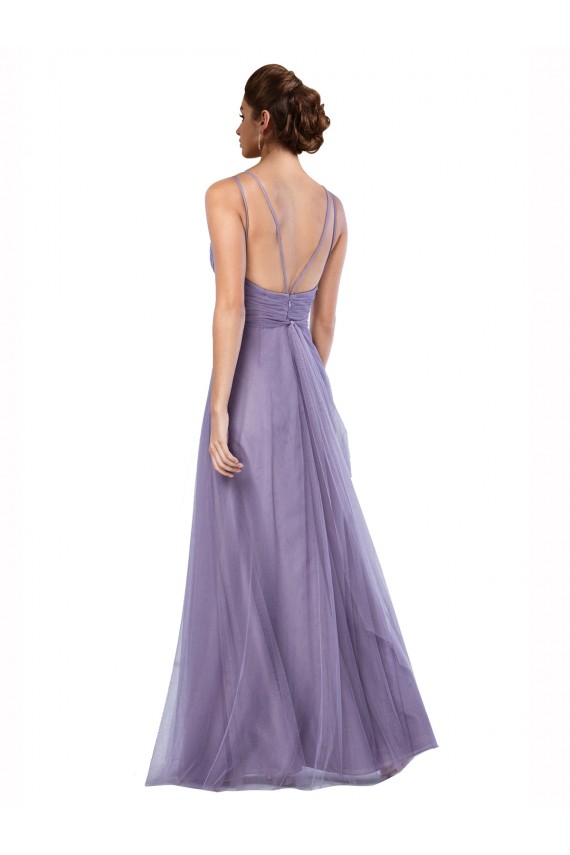 Pastèque Trapèze Bretelles spaghetti Tulle Longue Robes demoiselle d'honneur Prix Réduit