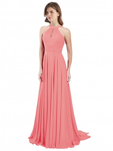 Pastèque Trapèze Licou Mousseline Longue Robes demoiselle d'honneur Prix Réduit