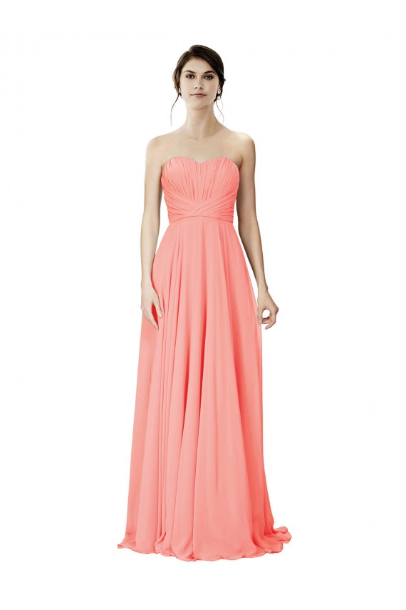 Peach Trapèze Sans bretelle Mousseline Longue Robes demoiselle d'honneur Prix Réduit