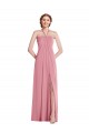 Peau Rose Trapèze Licou Mousseline Longue Robes demoiselle d'honneur Prix Réduit