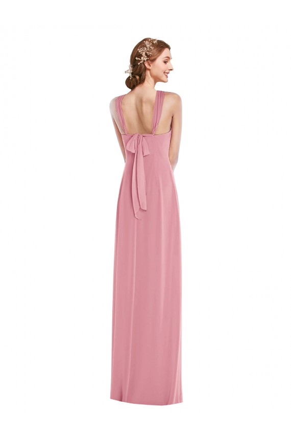 Peau Rose Trapèze Licou Mousseline Longue Robes demoiselle d'honneur Prix Réduit