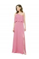 Peau Rose Trapèze Mousseline Longue Robes demoiselle d'honneur Prix Réduit
