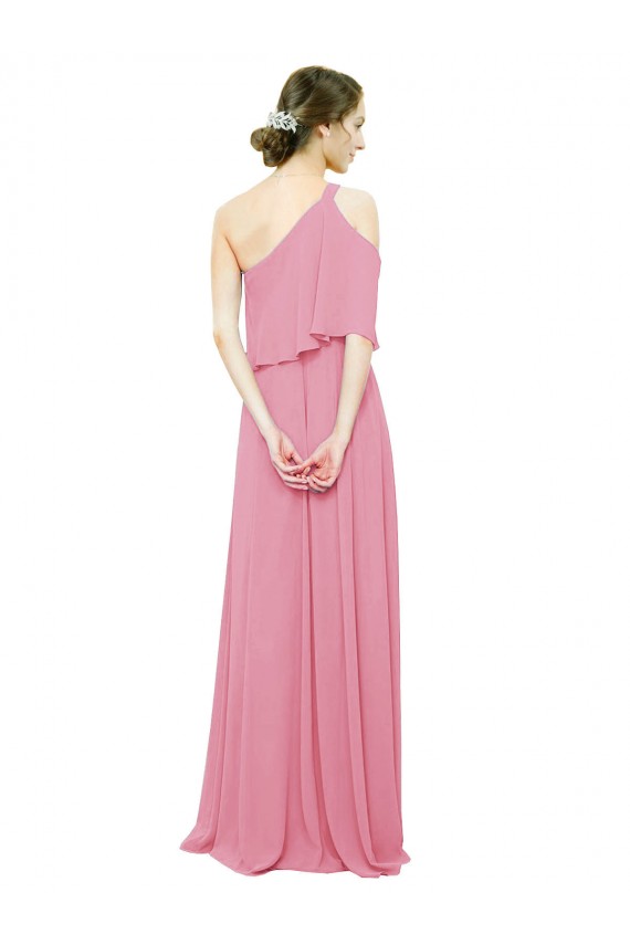 Peau Rose Trapèze Mousseline Longue Robes demoiselle d'honneur Prix Réduit
