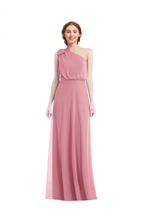 Peau Rose Trapèze Mousseline Longue Robes demoiselle d'honneur Prix Réduit
