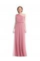 Peau Rose Trapèze Mousseline Longue Robes demoiselle d'honneur Prix Réduit