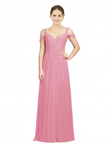Peau Rose Trapèze Épaule Dénudée Mousseline Longue Robes demoiselle d'honneur Prix Réduit
