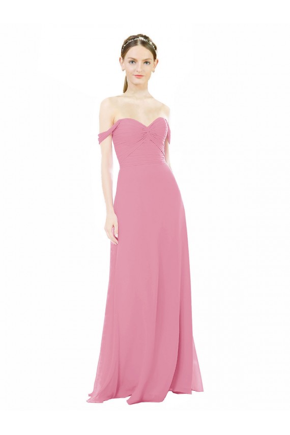 Peau Rose Trapèze Épaule Dénudée Mousseline Longue Robes demoiselle d'honneur Prix Réduit
