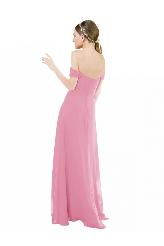 Peau Rose Trapèze Épaule Dénudée Mousseline Longue Robes demoiselle d'honneur Prix Réduit