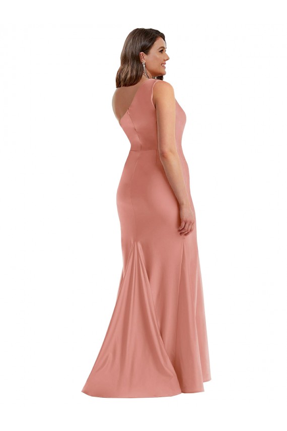 Pêche de Géorgie Sirène Satiné Soyeux Longue Formelles Robes demoiselle d'honneur / Robes de soirée / Robes de bal Prix Réduit