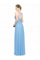Periwinkle Trapèze Bretelles spaghetti Col V Mousseline Longue Robes demoiselle d'honneur Prix Réduit