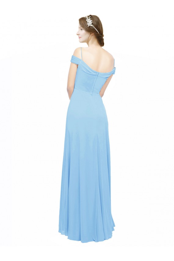Periwinkle Trapèze Épaule Dénudée Bretelles spaghetti Mousseline Longue Robes demoiselle d'honneur Prix Réduit