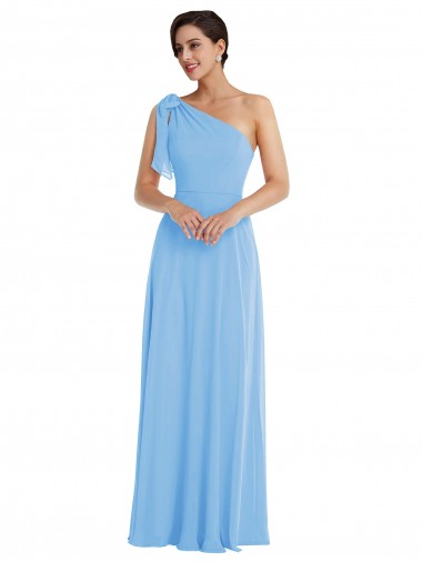 Periwinkle Trompette Mousseline Longue Robes demoiselle d'honneur Prix Réduit