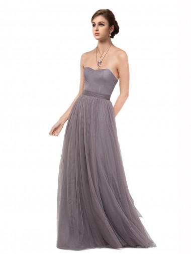 Pewter Trapèze Bretelles spaghetti Tulle Longue Robes demoiselle d'honneur Prix Réduit