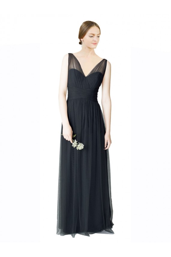 Pewter Trapèze Col V Tulle Longue Robes demoiselle d'honneur Prix Réduit