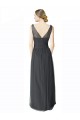 Pewter Trapèze Col V Tulle Longue Robes demoiselle d'honneur Prix Réduit