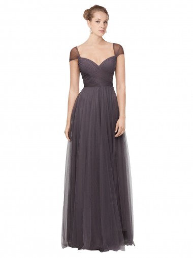 Pewter Trapèze Tulle Longue Robes demoiselle d'honneur Prix Réduit