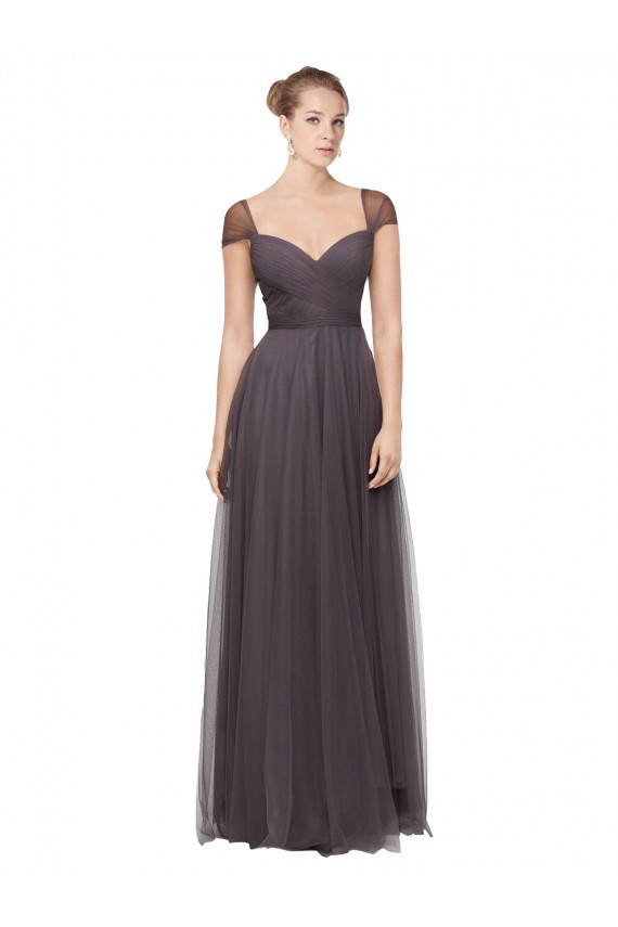 Pewter Trapèze Tulle Longue Robes demoiselle d'honneur Prix Réduit