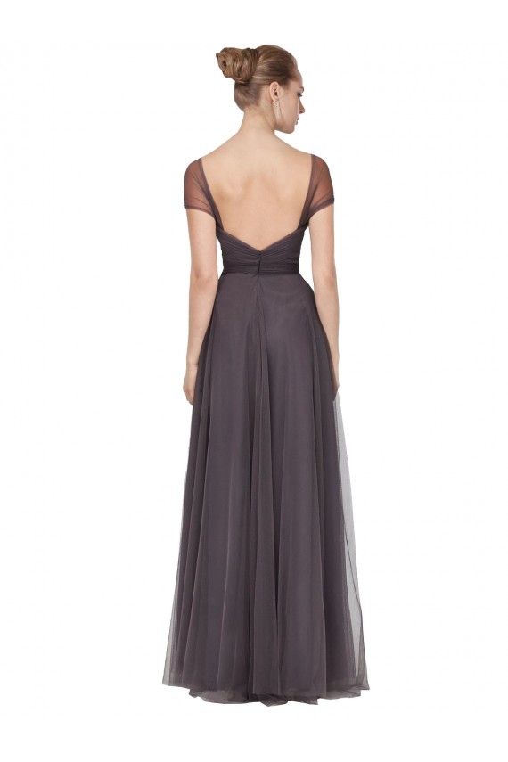 Pewter Trapèze Tulle Longue Robes demoiselle d'honneur Prix Réduit