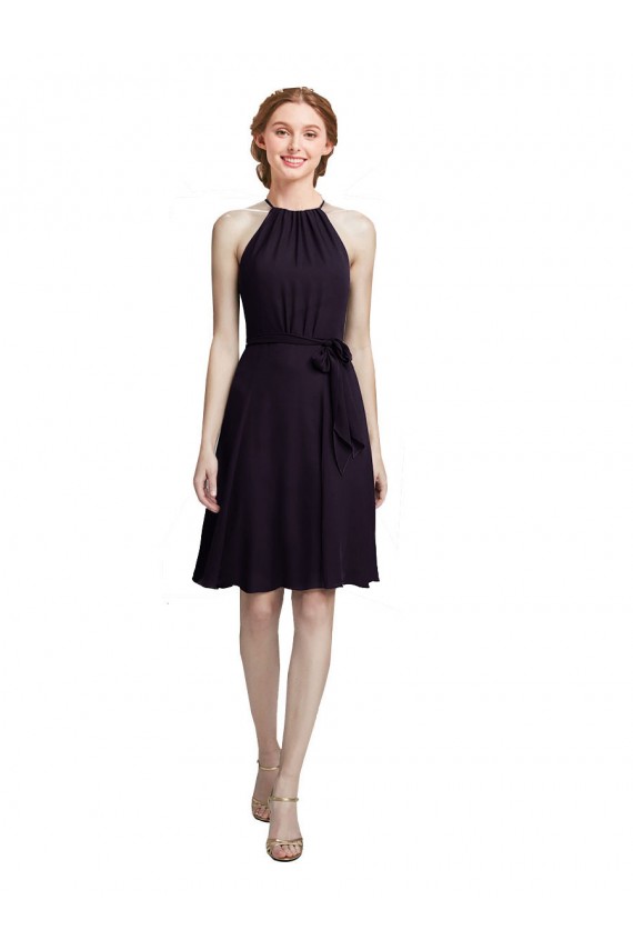 Pourpre Trapèze Licou Col Haut Mousseline Courte Robes demoiselle d'honneur / Robes de cocktail Prix Réduit