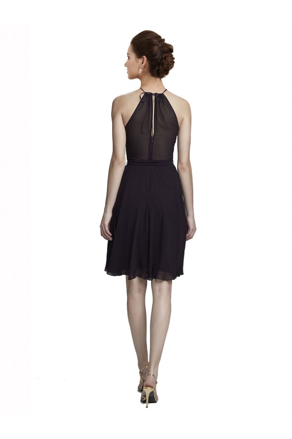Pourpre Trapèze Licou Col Haut Mousseline Courte Robes demoiselle d'honneur / Robes de cocktail Prix Réduit